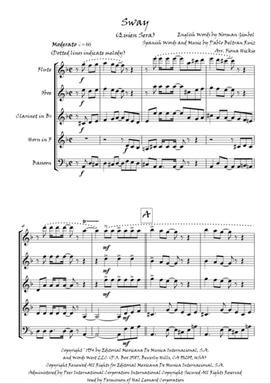 Sway (Quien Sera) Woodwind Quintet scores gallery preview page 2