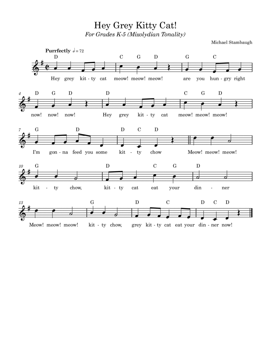 Hey Grey Kitty Cat! Piano scores gallery preview page 1