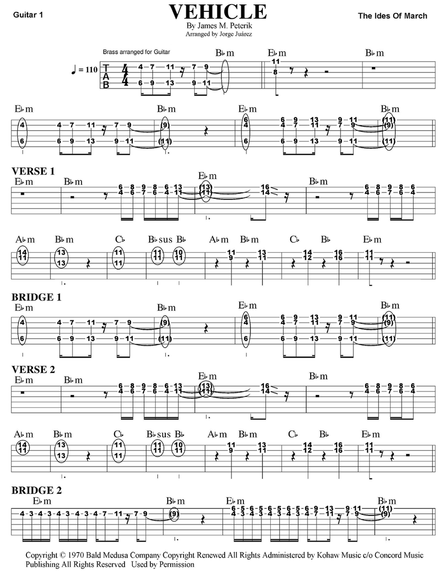 Vehicle Vehicle Guitar Tablature scores gallery preview page 1