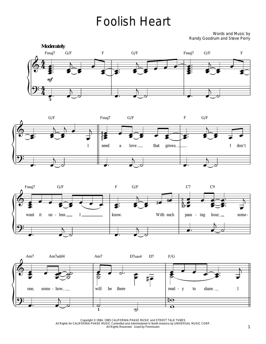 Foolish Heart Easy Piano scores gallery preview page 1