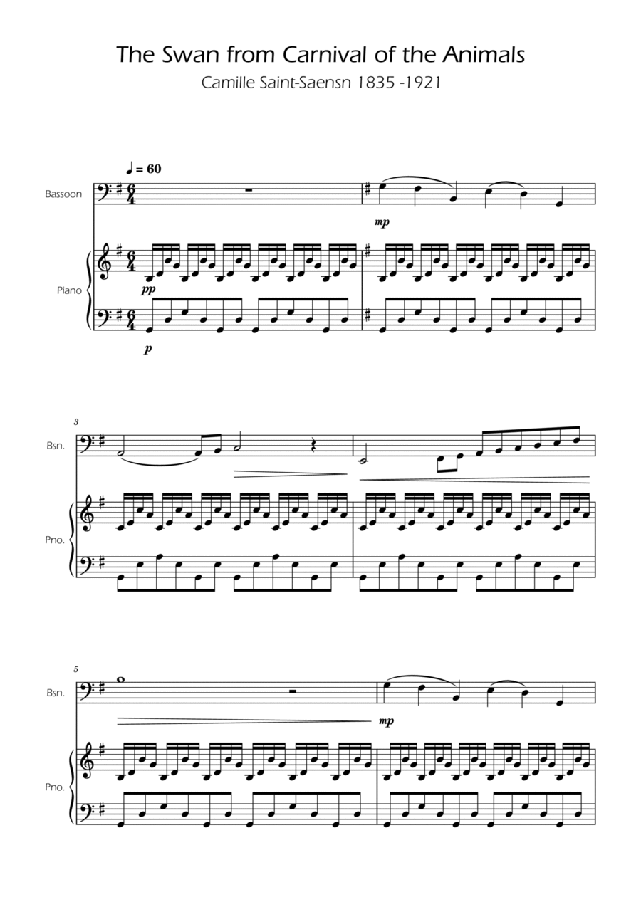 Book cover for The Swan - Camille Saint-Saëns - Bassoon w/ Piano