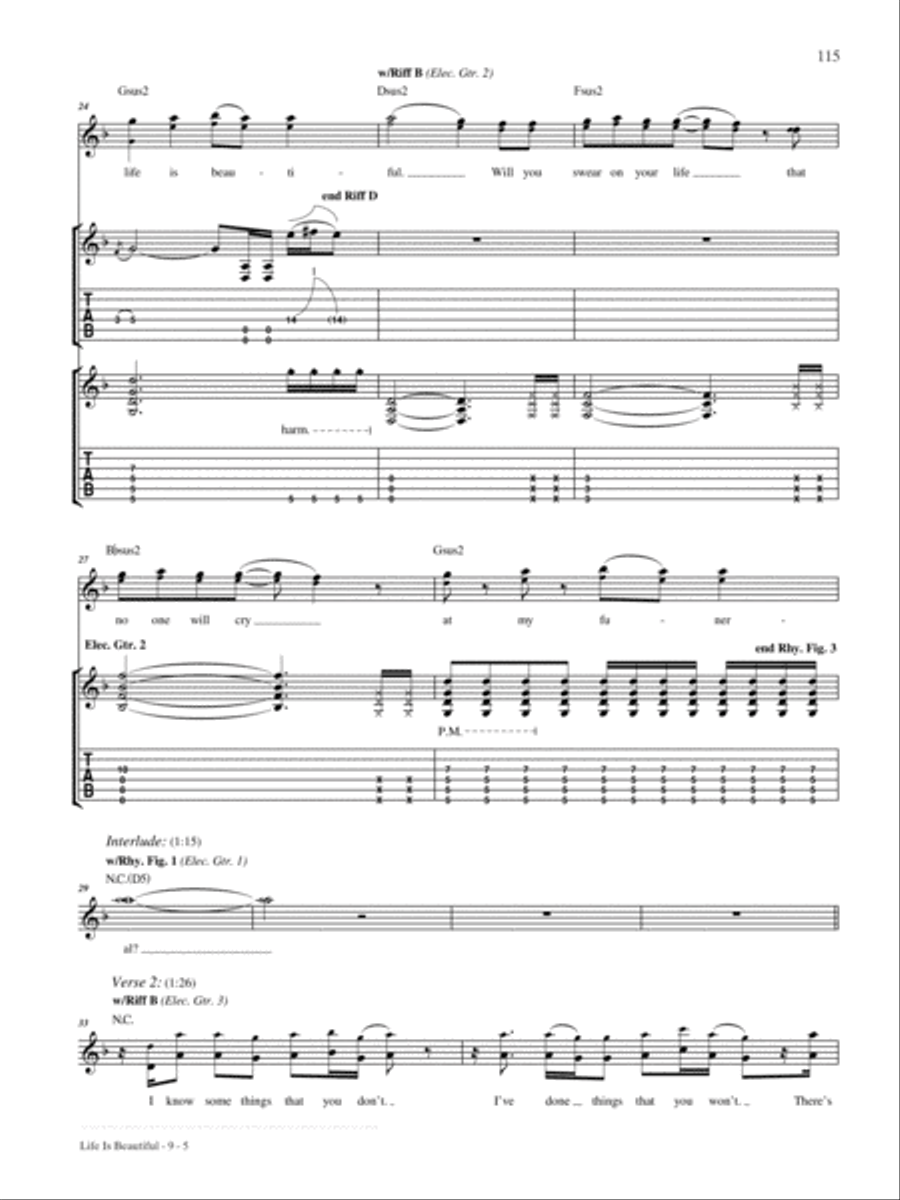 Life Is Beautiful Guitar Tablature scores gallery preview page 5