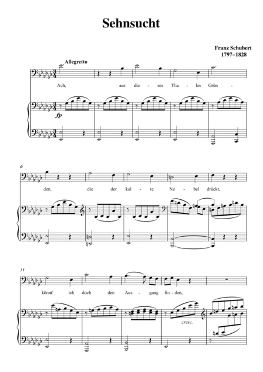 Schubert-Sehnsucht,D.52 in bG for Vocal and Piano Voice scores gallery preview page 2