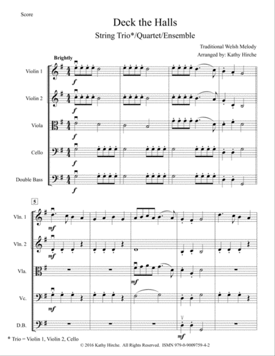 Deck the Halls - String Trio/Quartet/Ensemble String Quartet scores gallery preview page 2
