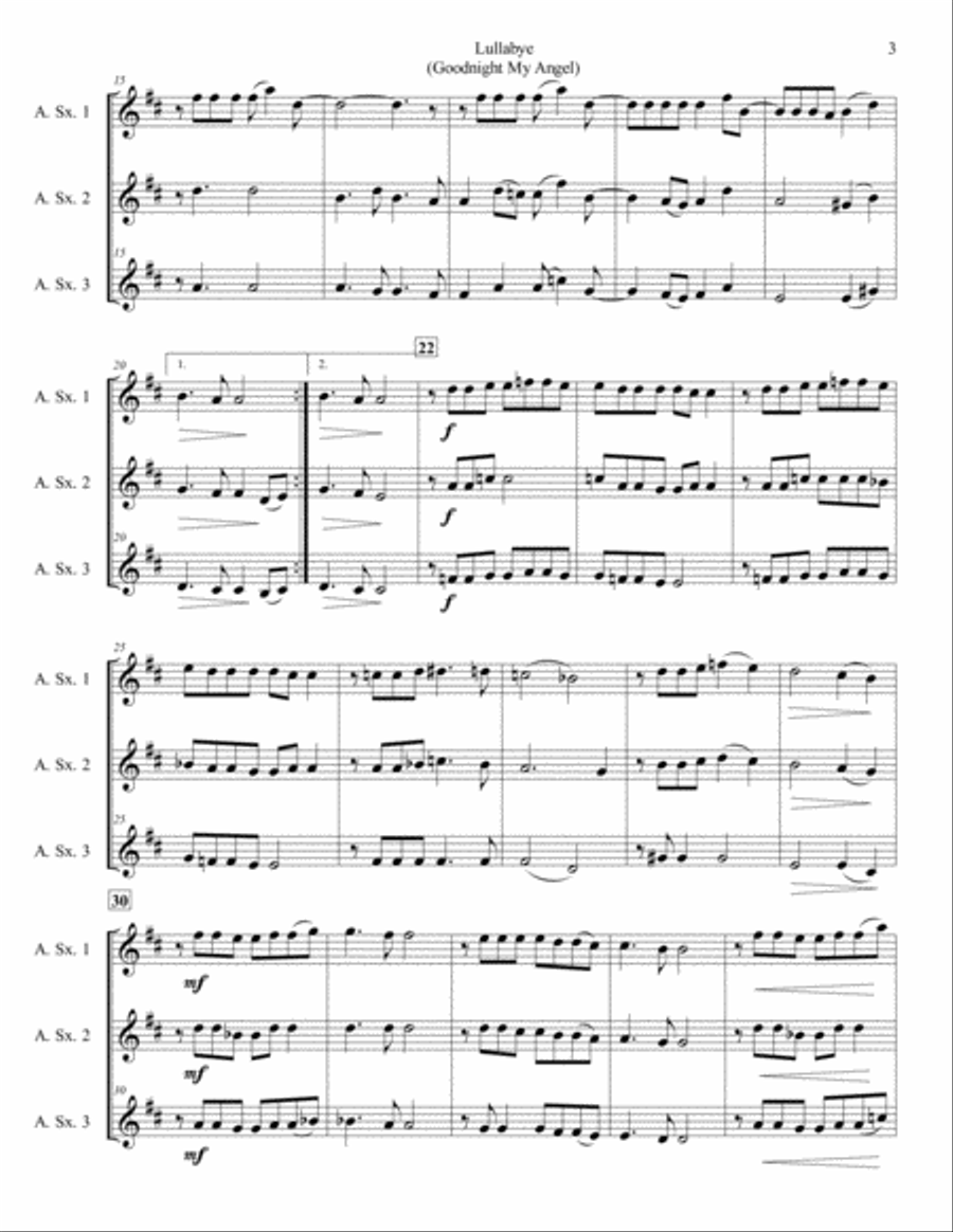 Lullabye (Goodnight, My Angel) Woodwind Trio scores gallery preview page 3