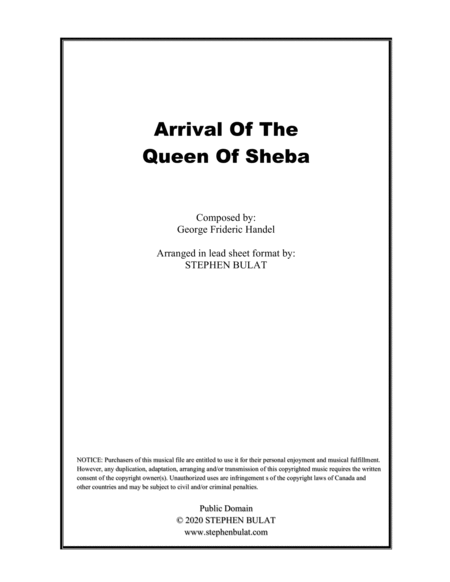 Arrival Of The Queen Of Sheba (Handel) - Lead sheet (key of G)