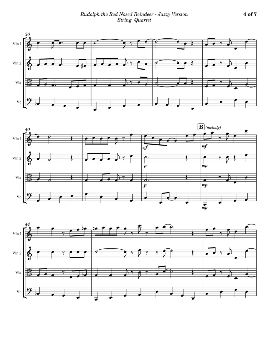 Rudolph The Red-nosed Reindeer String Quartet scores gallery preview page 4