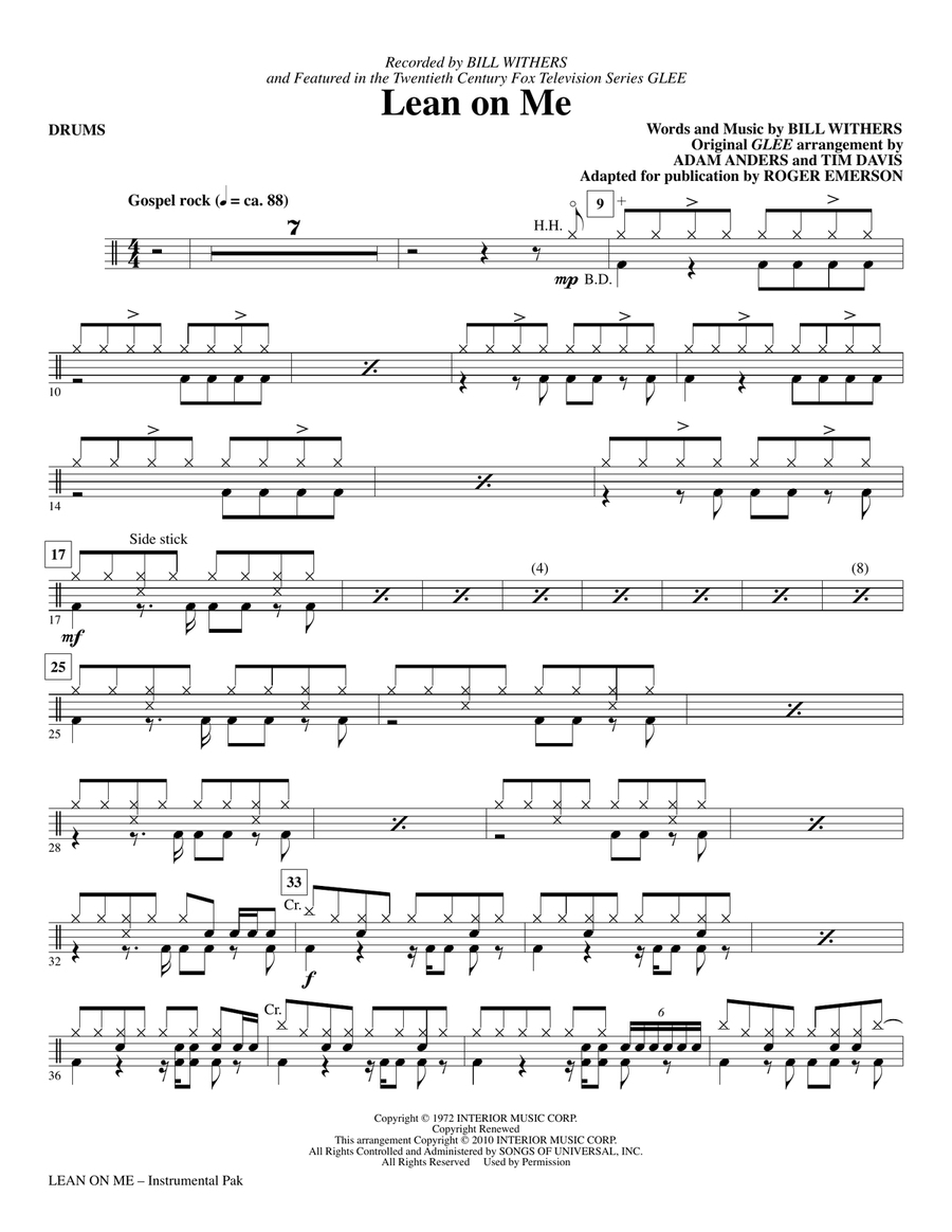 Lean On Me - Drums Lean On Me - Drums Choir scores gallery preview page 1