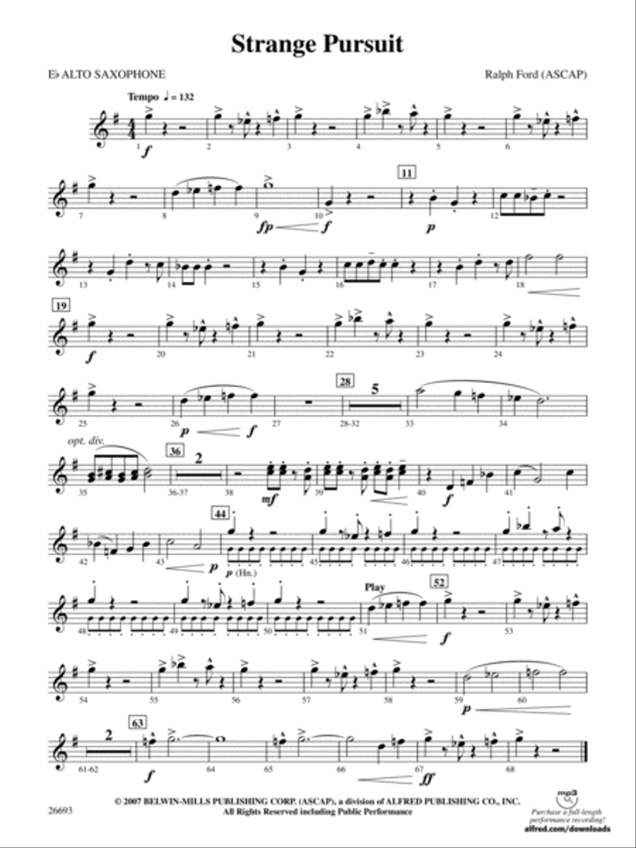 Strange Pursuit: E-flat Alto Saxophone Concert Band scores gallery preview page 1