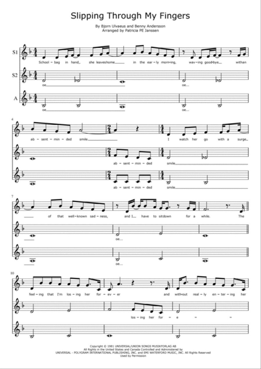Slipping Through My Fingers SSA scores gallery preview page 2