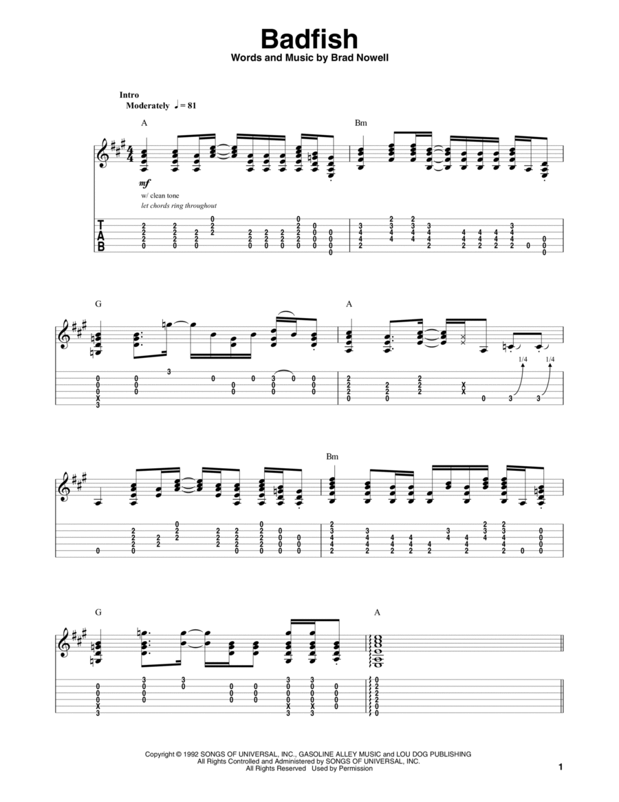 Badfish Guitar Tablature scores gallery preview page 1