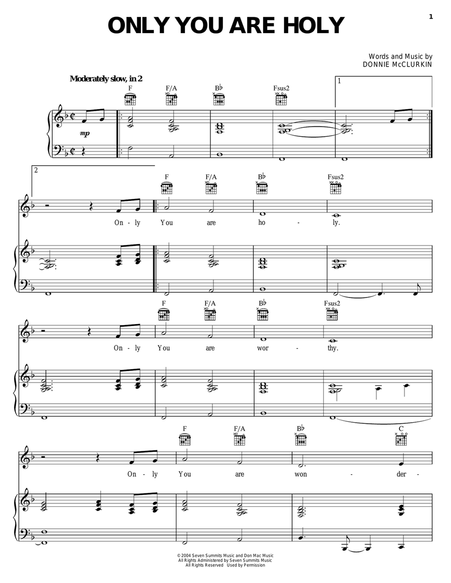 Only You Are Holy Only You Are Holy Piano, Vocal, Guitar scores gallery preview page 1
