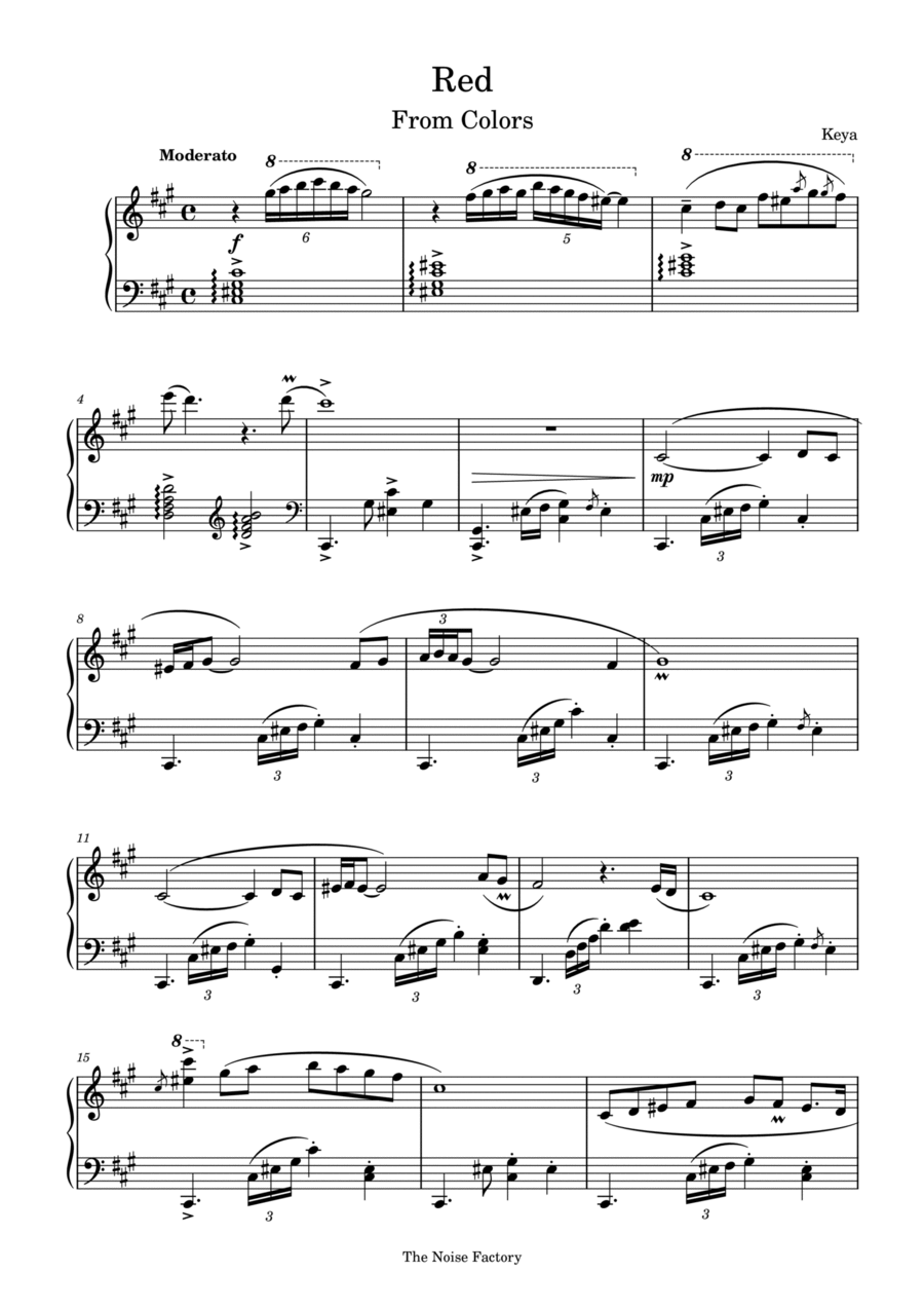 Red (From Colors) Piano Solo scores gallery preview page 1