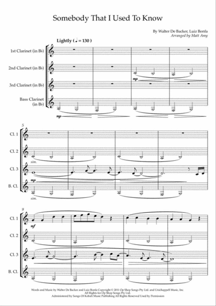Somebody That I Used To Know Woodwind Quartet scores gallery preview page 1