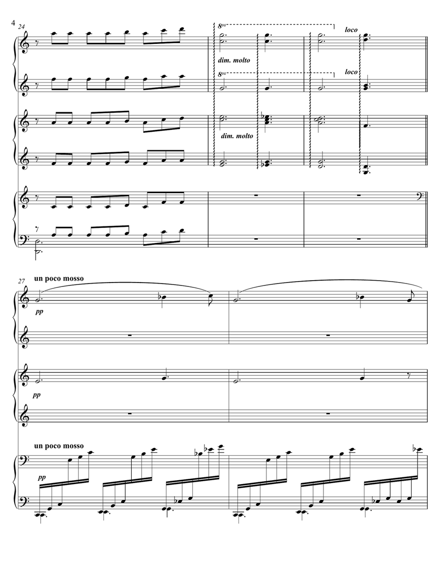 Debussy - Clair de Lune, for Six hands (one piano) Small Ensemble scores gallery preview page 4
