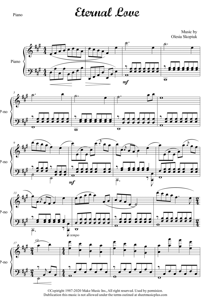 Eternal Love Piano Solo scores gallery preview page 1