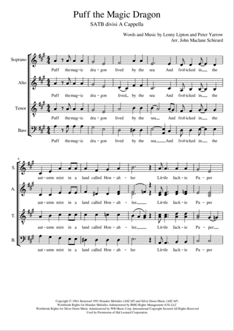 Puff The Magic Dragon Puff The Magic Dragon 4-Part scores gallery preview page 1