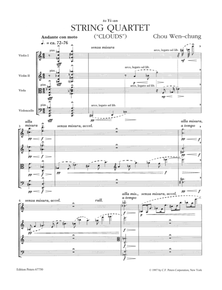 String Quartet No. 1 Clouds (Score)