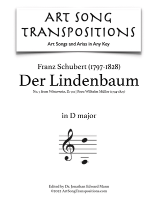 Book cover for SCHUBERT: Der Lindenbaum, D. 911 no. 5 (transposed to D major)