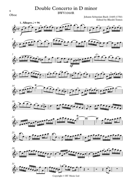 Bach BWV1060R Double Concerto in D minor - oboe / piccolo trumpet solo parts