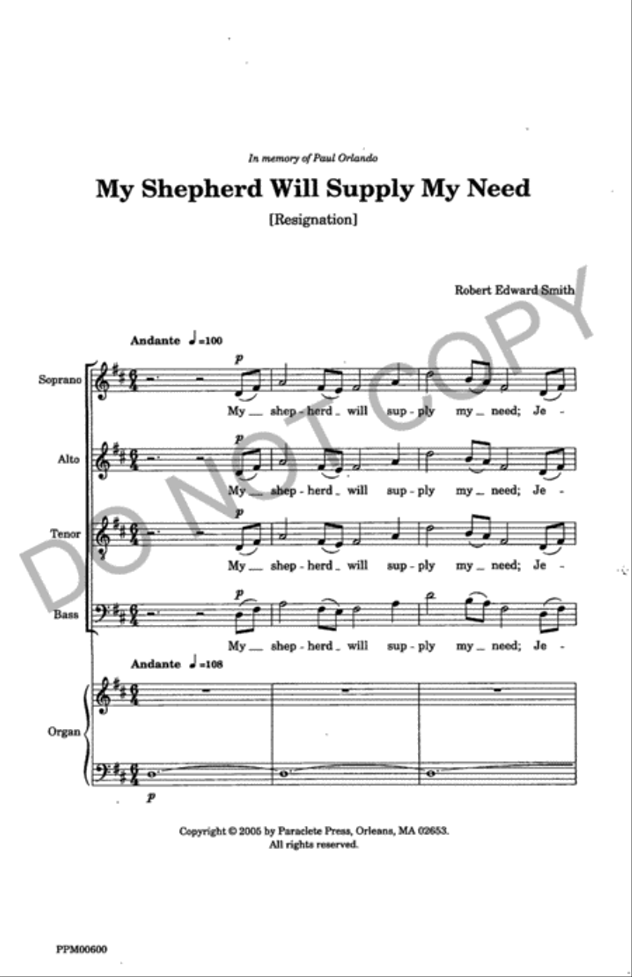 My Shepherd Will Supply My Need 4-Part scores gallery preview page 2