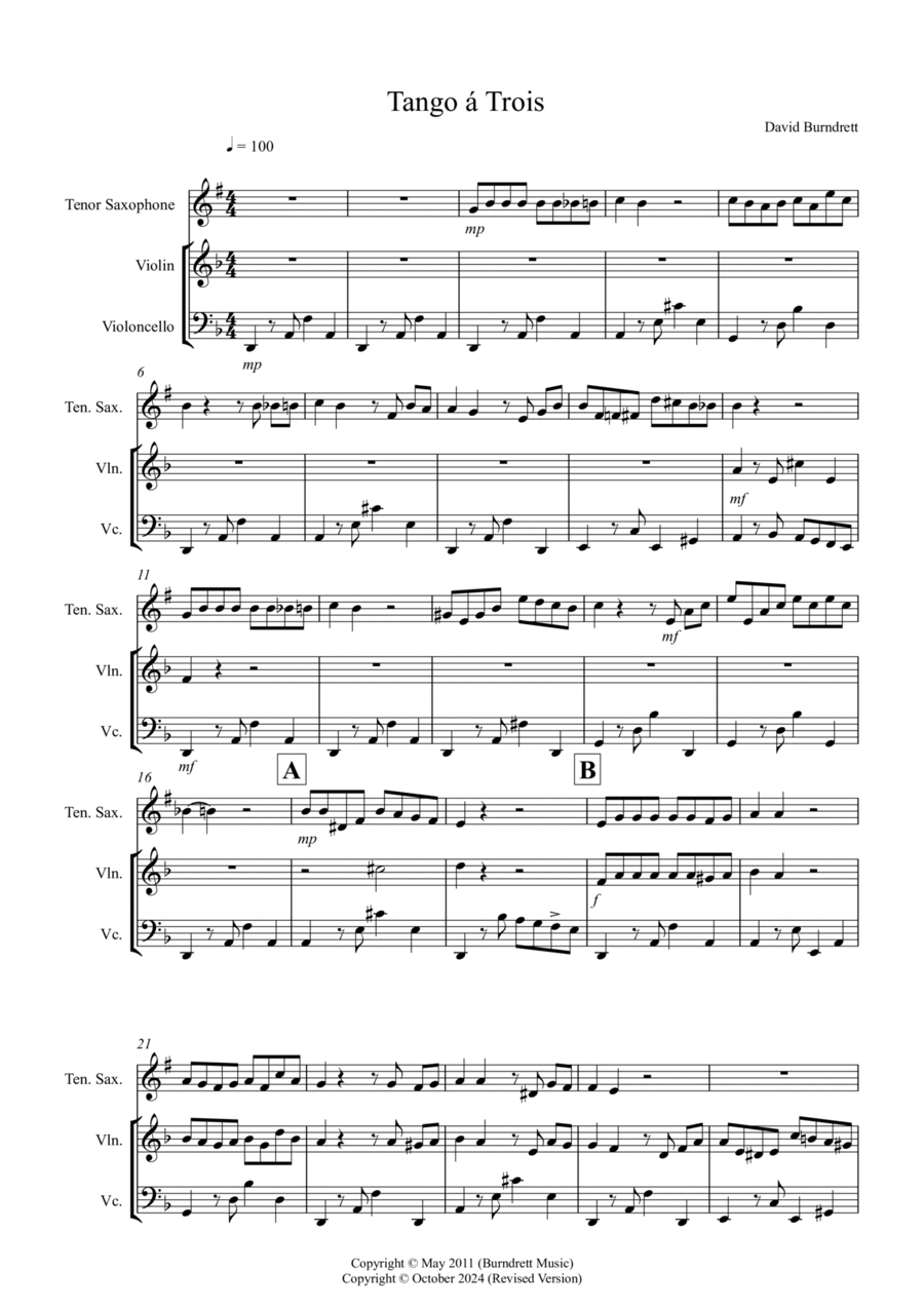 Tango a Trios for Tenor Saxophone, Violin and Cello Trio Small Ensemble scores gallery preview page 1