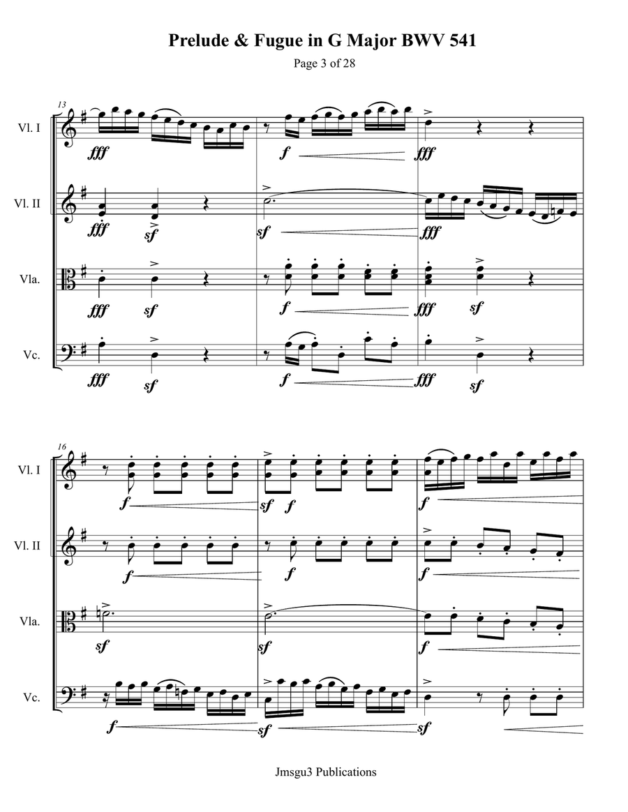 Bach: Prelude & Fugue in G Major BWV 541 for String Quartet String Quartet scores gallery preview page 3