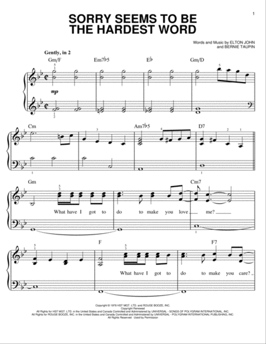 Sorry Seems To Be The Hardest Word Voice scores gallery preview page 1