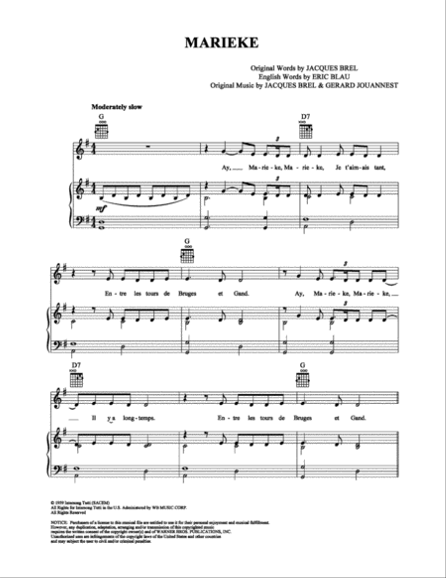 Marieke Marieke Piano, Vocal, Guitar scores gallery preview page 1