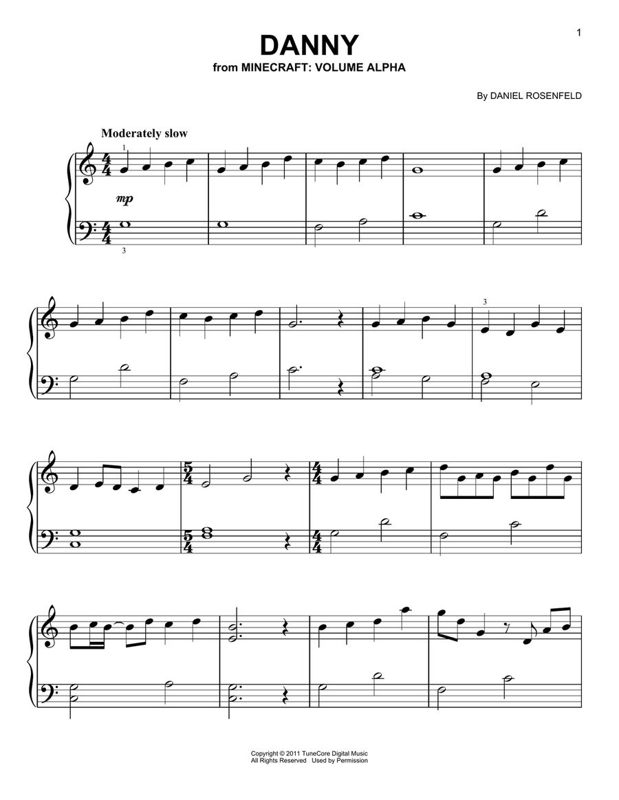 Danny (from Minecraft) Easy Piano scores gallery preview page 1