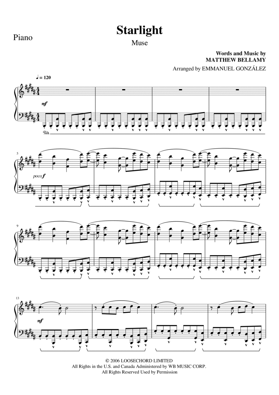 Starlight Piano Solo scores gallery preview page 1
