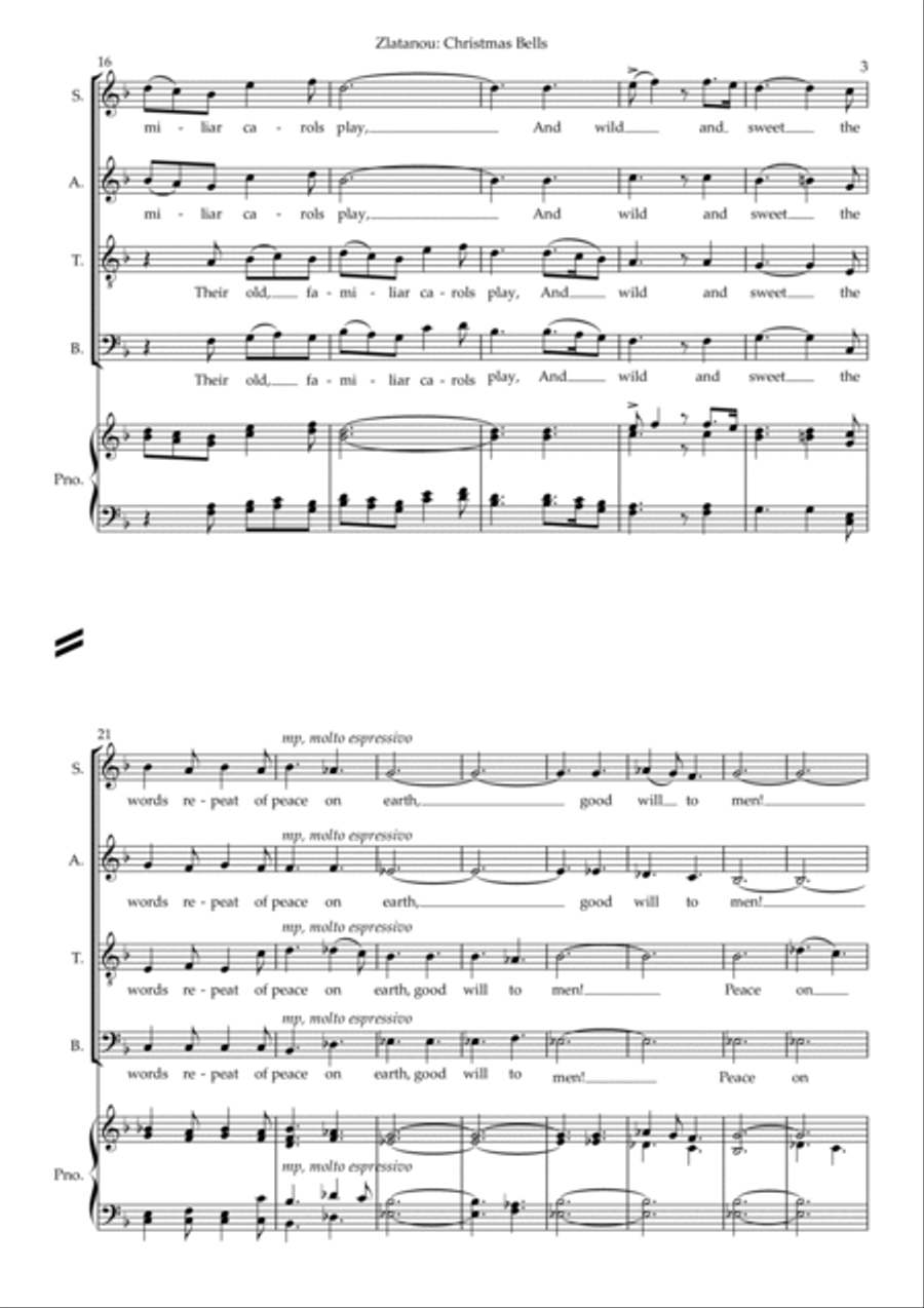 CHRISTMAS BELLS for SATB a cappella choir 4-Part scores gallery preview page 3