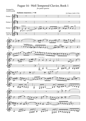 J S Bach Fugue 14 (Well-Tempered Clavier) for guitar quartet