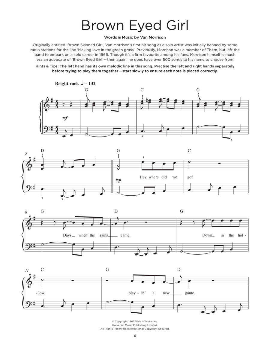 Brown Eyed Girl Easy Piano scores gallery preview page 1