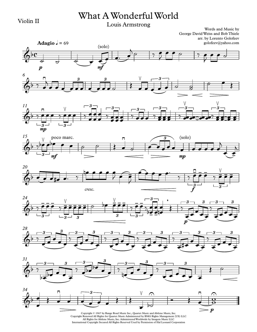 What A Wonderful World String Quartet scores gallery preview page 2