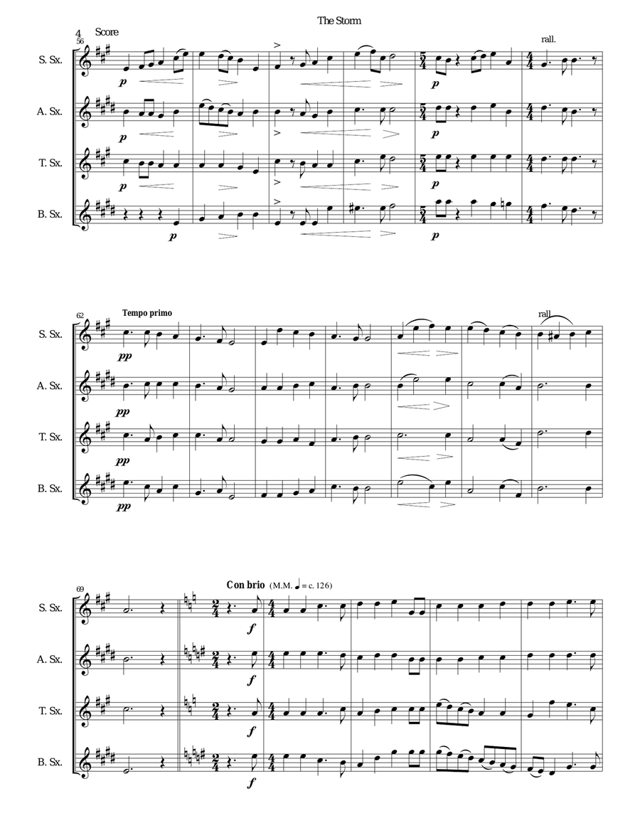 The Storm arranged for saxophone quartet Saxophone Quartet scores gallery preview page 4