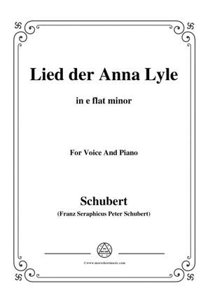 Schubert-Lied der Anna Lyle,Op.85 No.1,in e flat minor,for Voice&Piano
