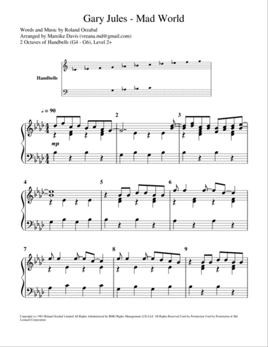 Mad World Handbell Choir scores gallery preview page 1