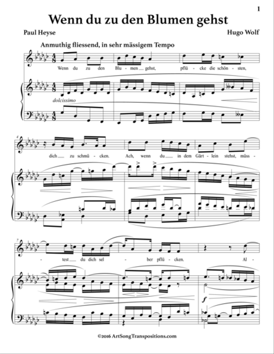WOLF: Wenn du zu den Blumen gehst (transposed to G-flat major) Voice scores gallery preview page 2