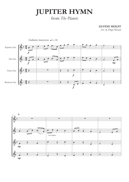 Jupiter Hymn from "The Planets" for Saxophone Quartet image number null
