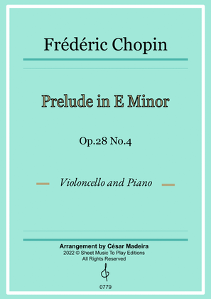 Book cover for Prelude in E minor by Chopin - Cello and Piano (Full Score)