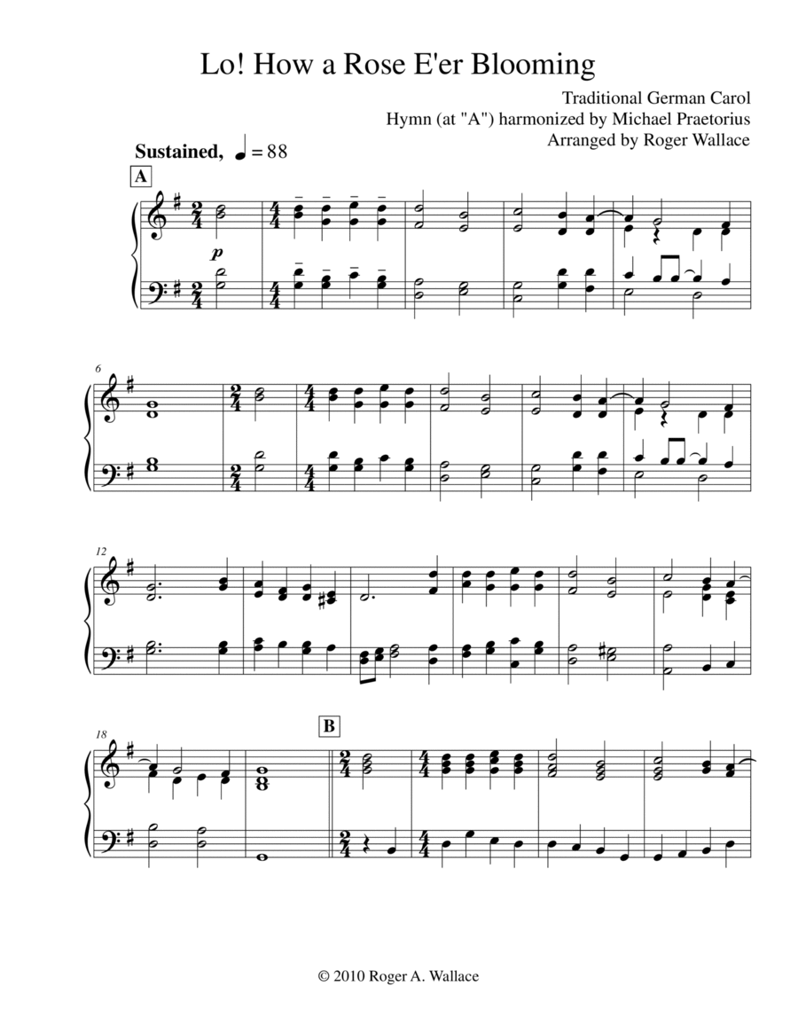 Lo! How a Rose E'er Blooming Piano Solo scores gallery preview page 1