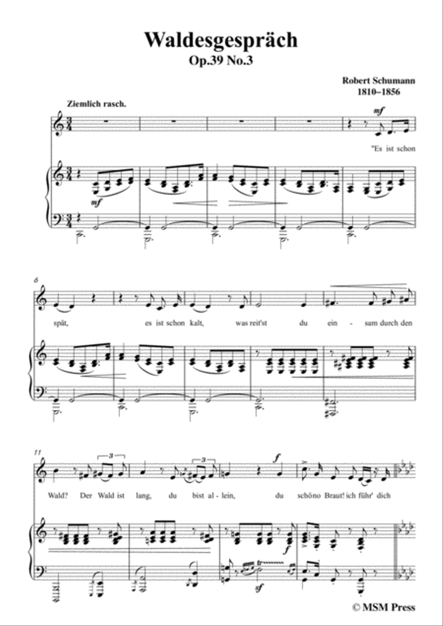 Schumann-Waldcsgespräch,in C Major,for Voice and Piano Voice Solo scores gallery preview page 3