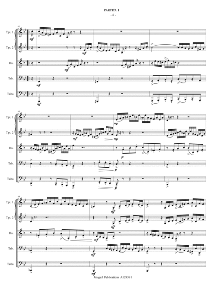 BACH: Six Partitas Complete BWV 825-830 for Brass Quintet Brass Quintet scores gallery preview page 6