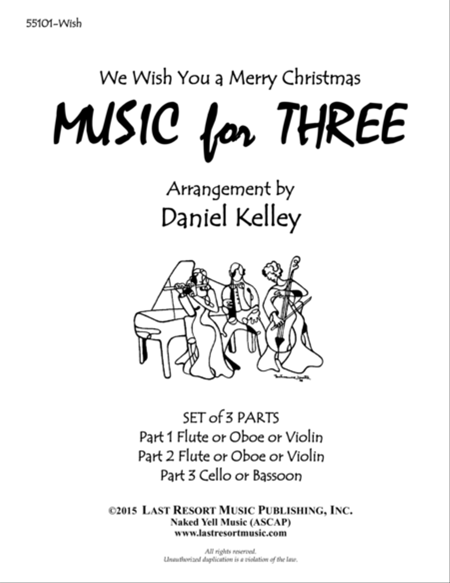 We Wish You a Merry Christmas for String Trio (2 Violins & Cello) Set of 3 Parts Small Ensemble scores gallery preview page 1