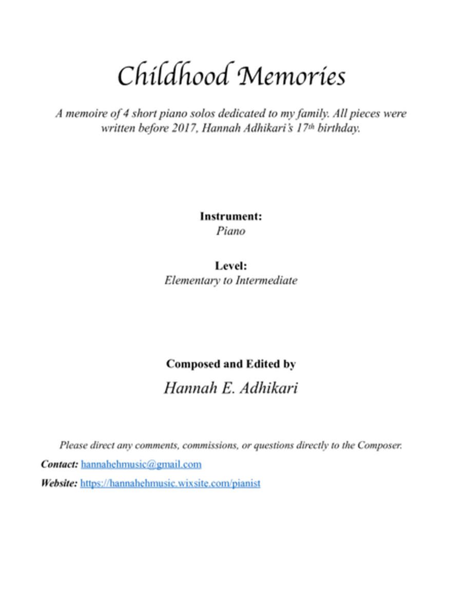 Childhood Memories: A Memoire