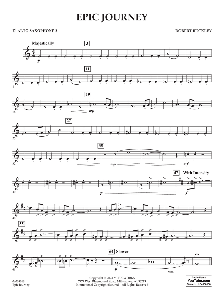 Epic Journey - Alto Saxophone 2 Concert Band scores gallery preview page 1