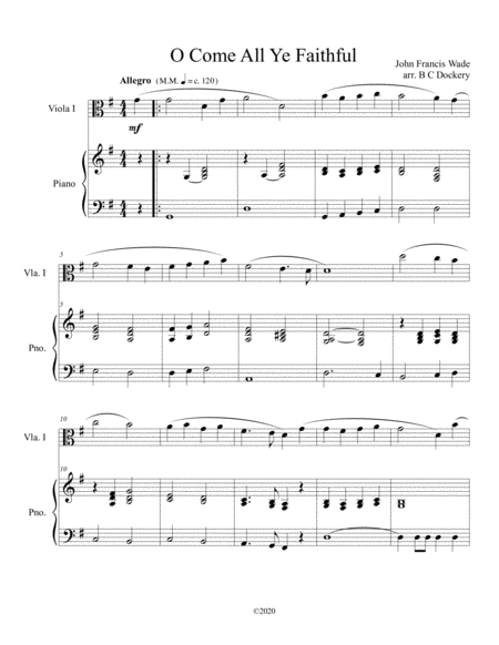 O Come All Ye Faithful (viola solo) with optional piano accompaniment image number null