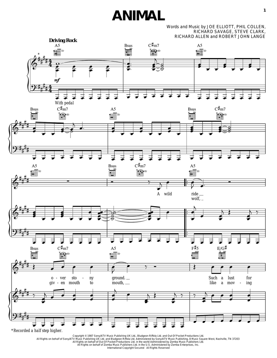 Animal Piano, Vocal, Guitar scores gallery preview page 1