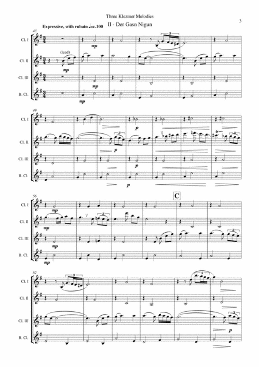 Three Klezmer Melodies Bass Clarinet scores gallery preview page 3